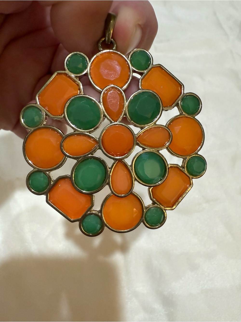 Orange & Green Floral Statement Pendant